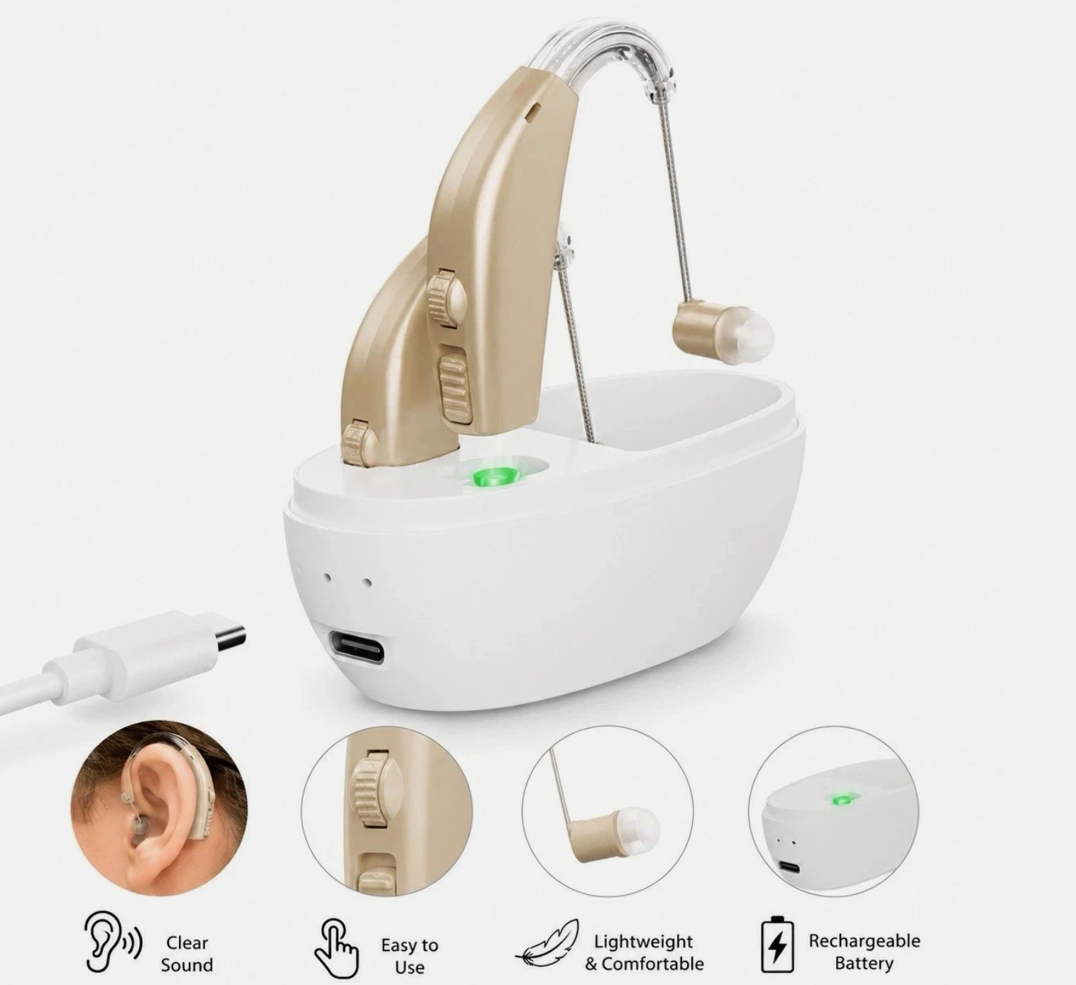 Wuvee Rechargeable Hearing Amplifier for Seniors Noise Reduction Charging Case