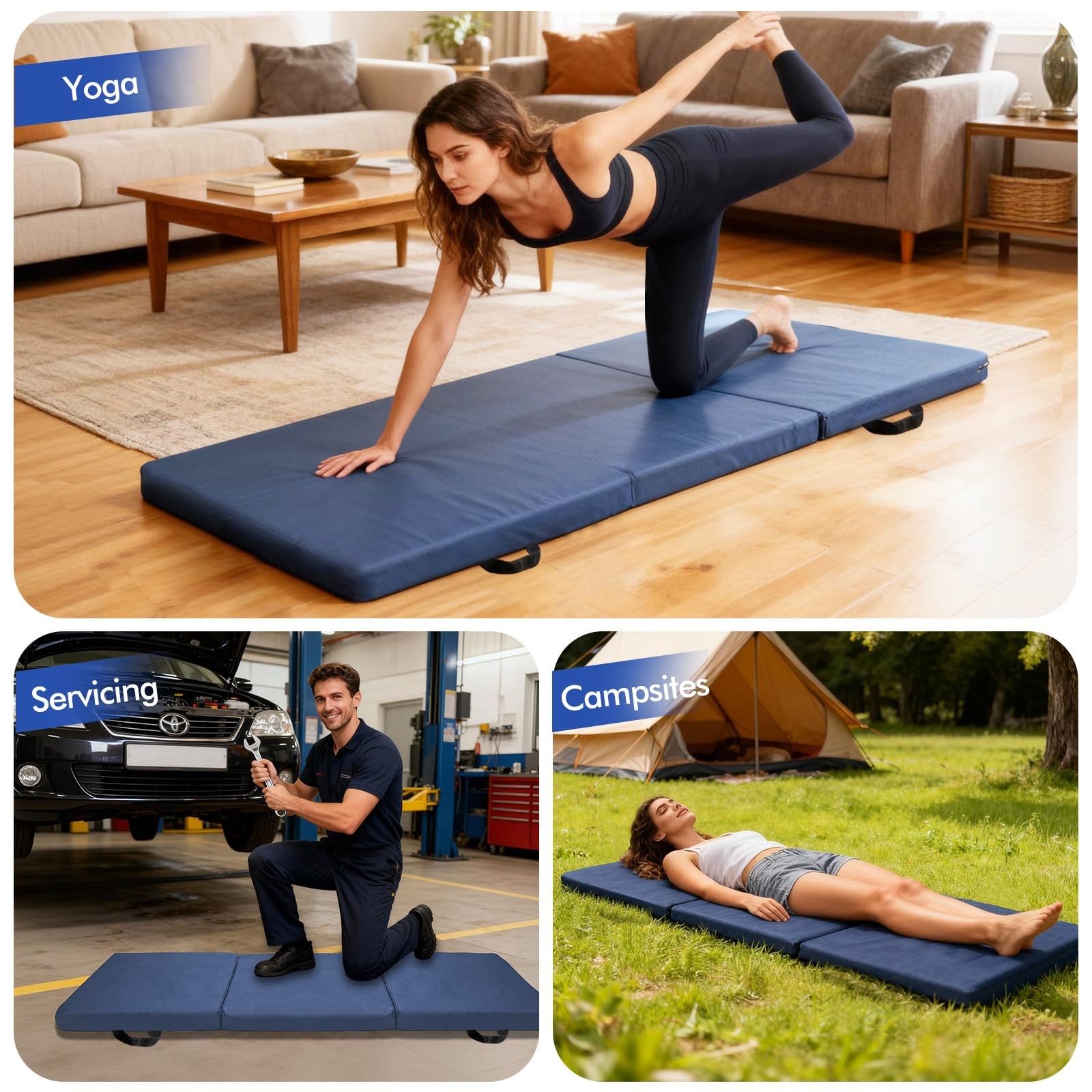 JZHLLA Foldable Fall Protection Mat for Elderly Blue Waterproof Non Slip Floo…