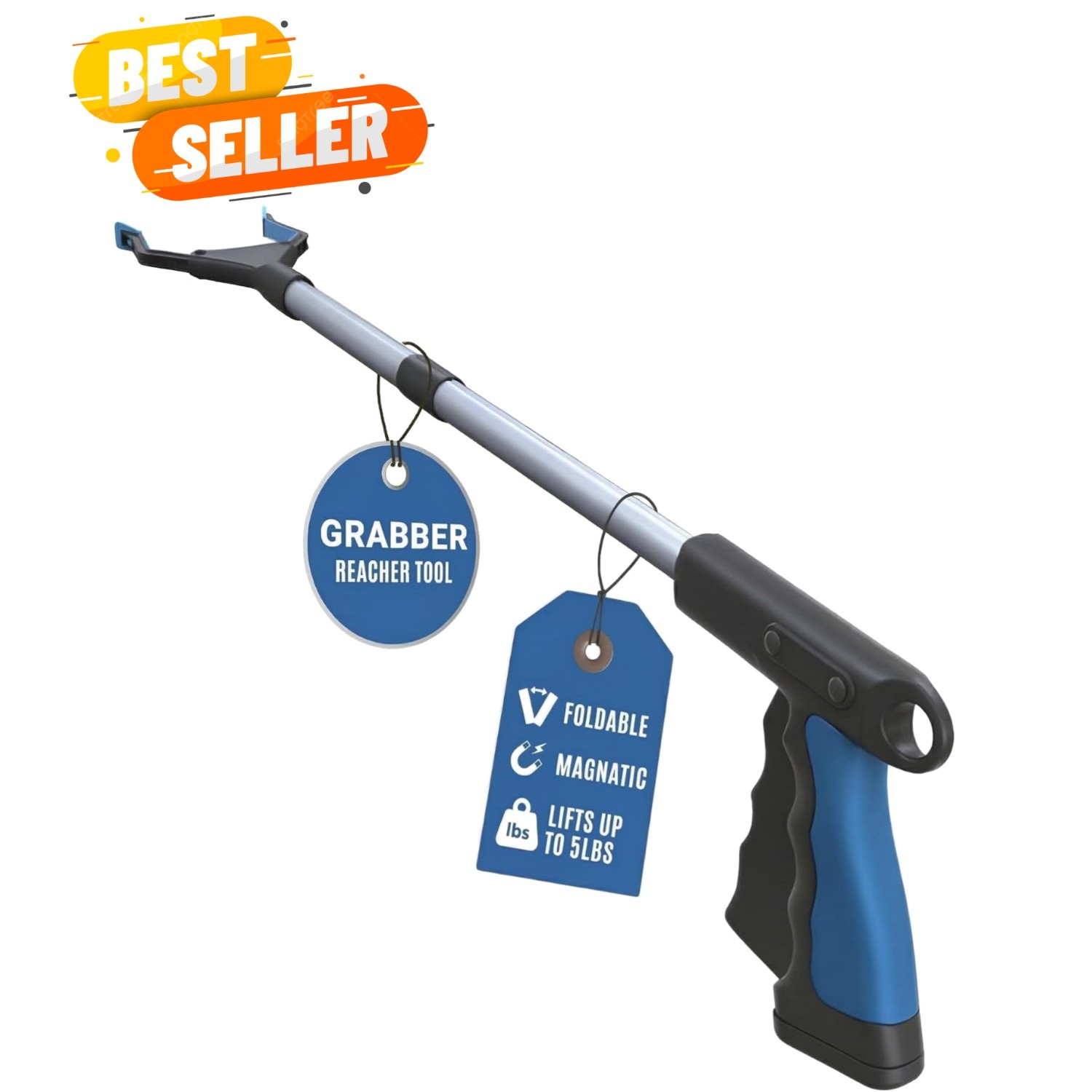 Durable Steel Cable Grabber Reacher – 2024 Upgrade with Wide Jaw Design & Magnet