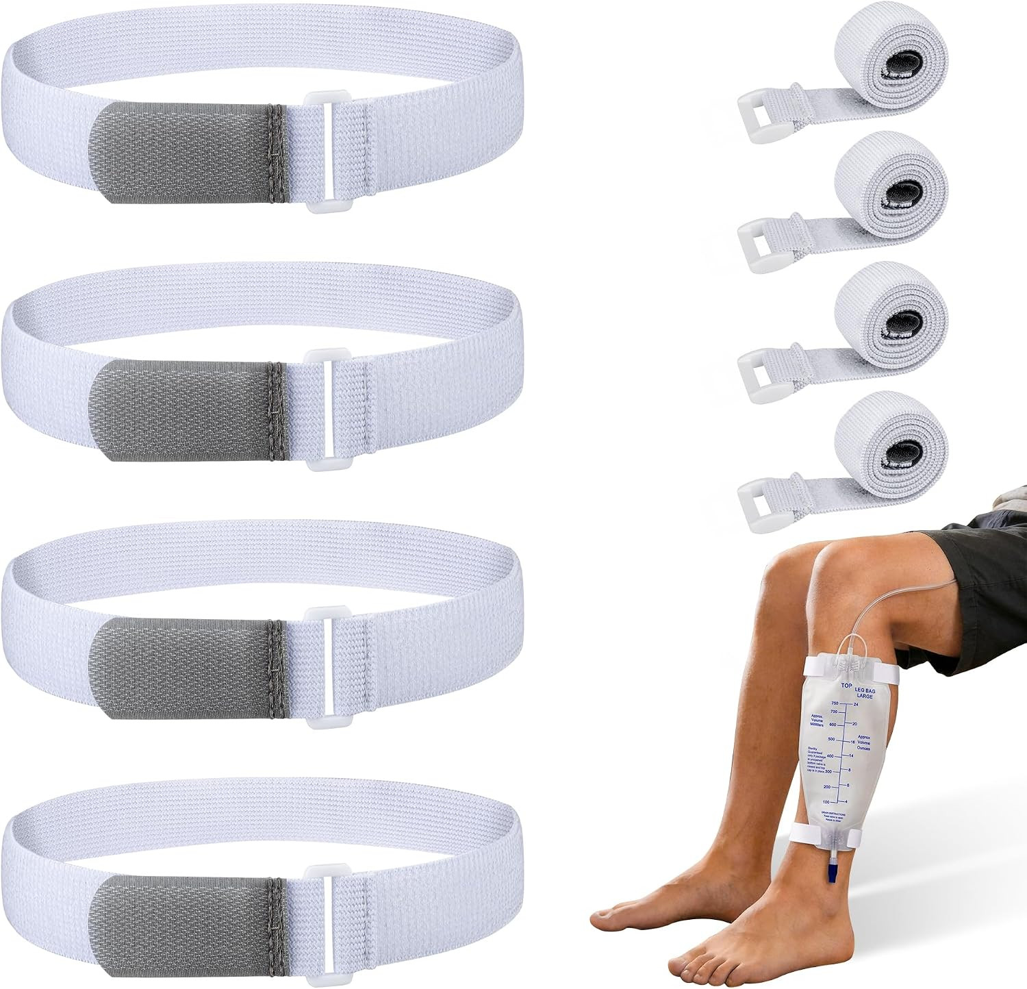 4 PCS Leg Bag Straps, Adjustable Urine Drainage Bag Strap Catheter Leg Bag