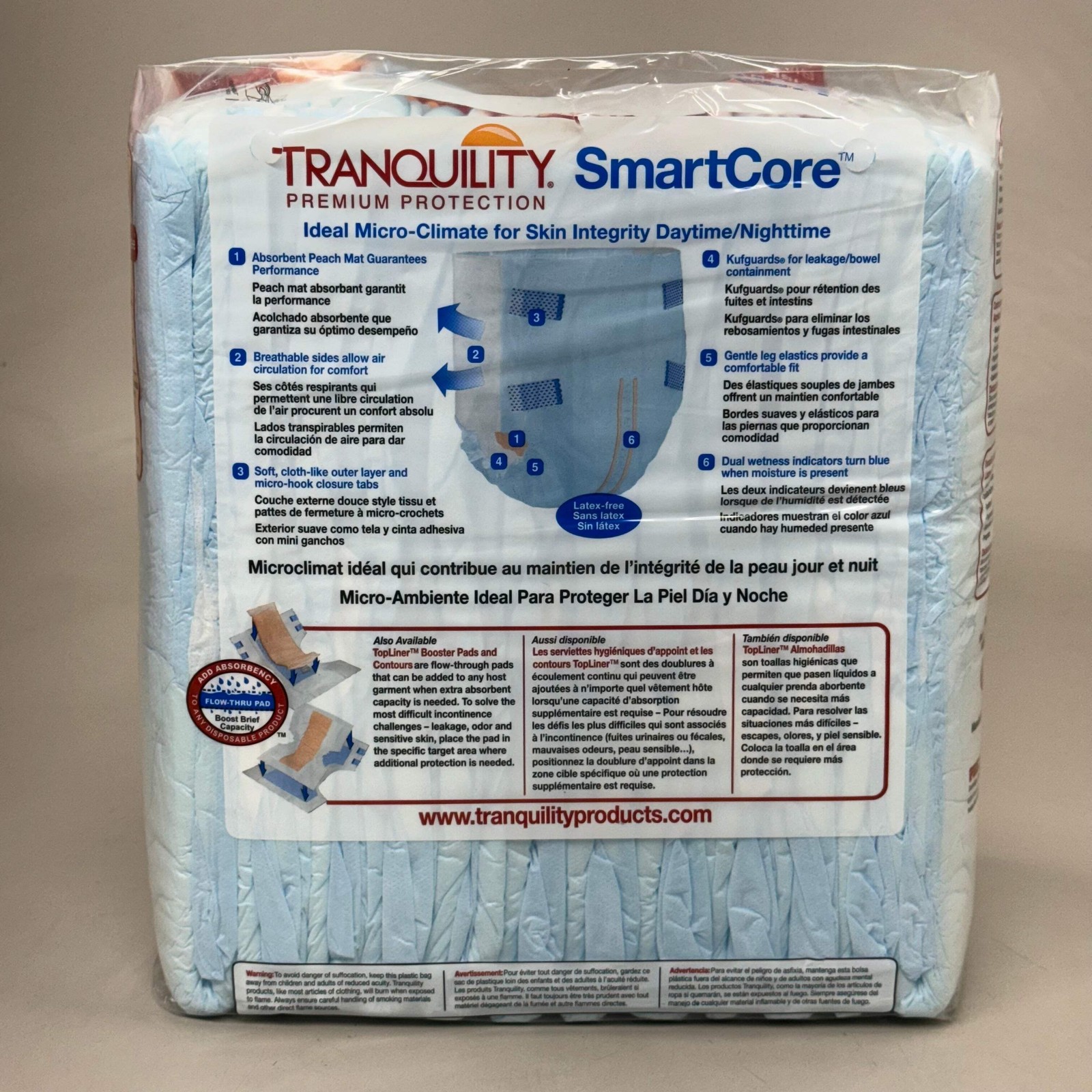 SMARTCORE (4 PK!) Tranquility Premium Protection Adult Diapers Latex Free Size L