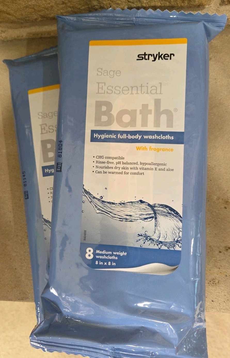 New Sealed Stryker Sage Comfort Bath Cleansing Washcloths – 2 Packages. #7800