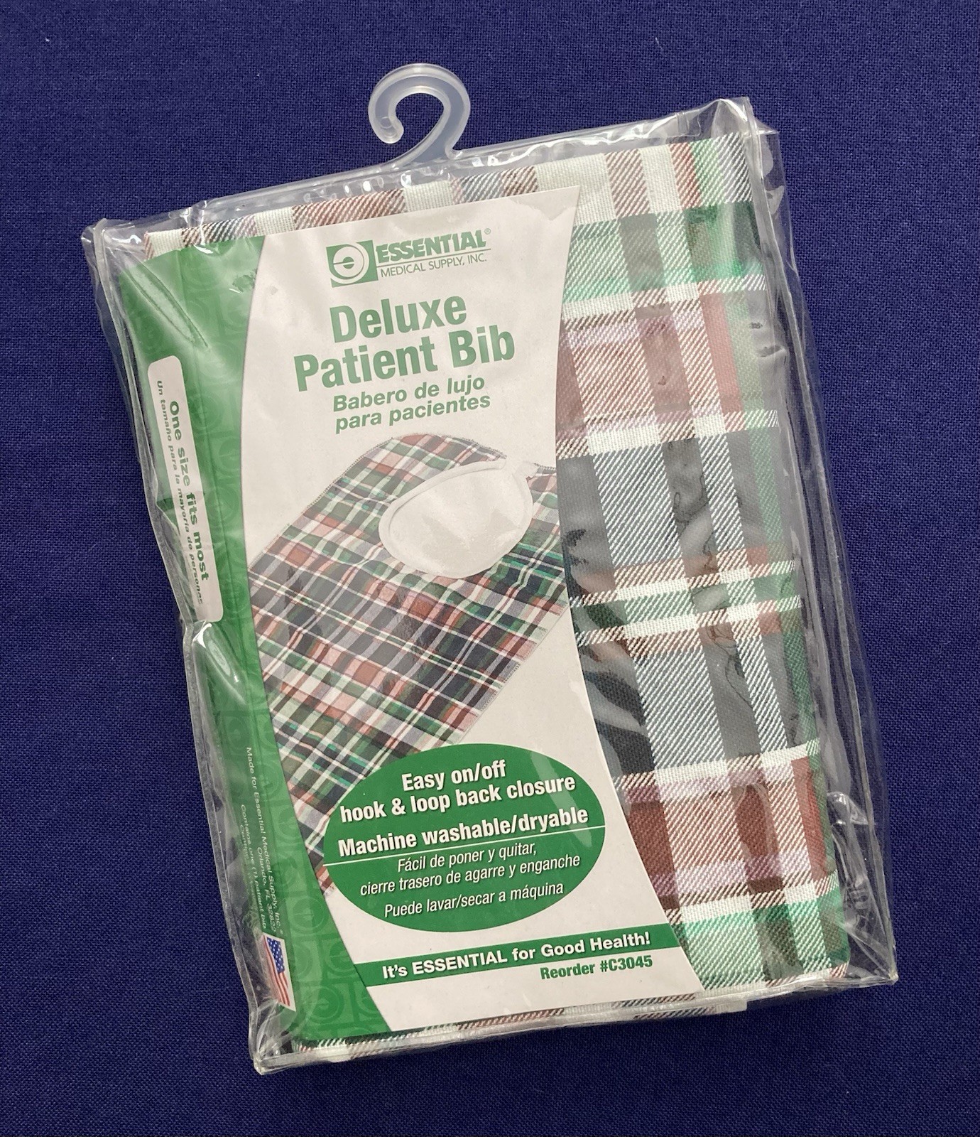 Plaid Deluxe Patient Bib 18×30 Essential Medical Supply C3045 Washable One Size