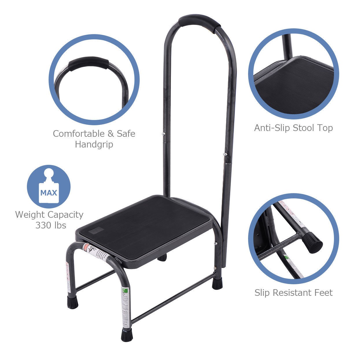 Medical Step Stool with Handle and Non Skid Rubber Platform