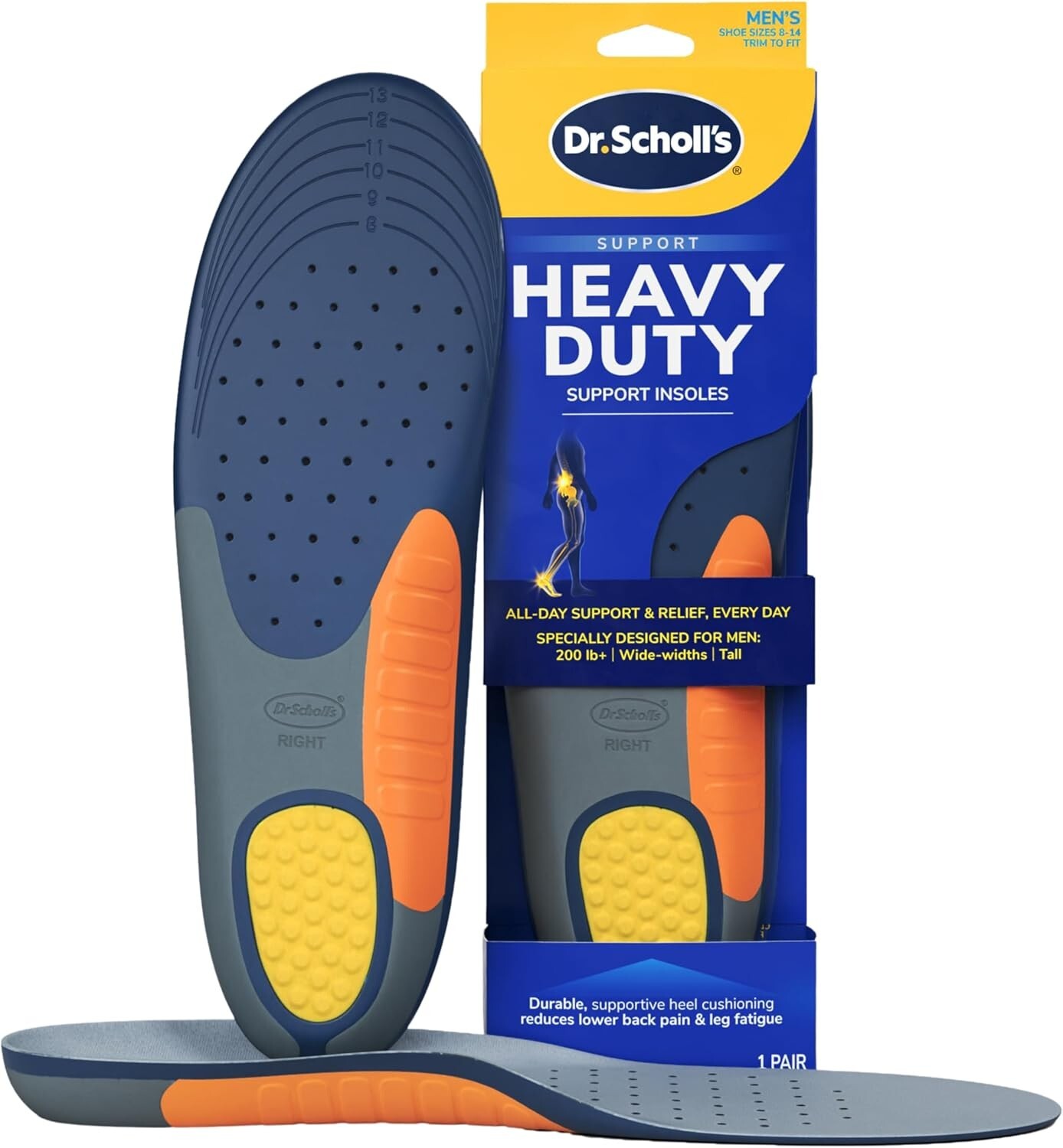 Heavy Duty Support Insole Orthotics, Big & Tall, 200lbs+, Wide Feet, Men 8-14