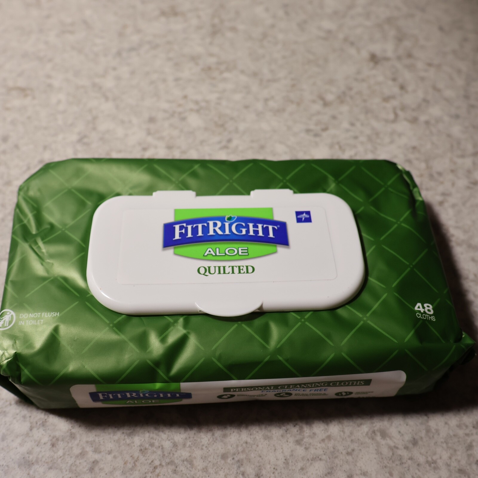 Medline FitRight Aloe Personal Cleansing Cloths Wipes Fragrance Free 48ct 8″x12″
