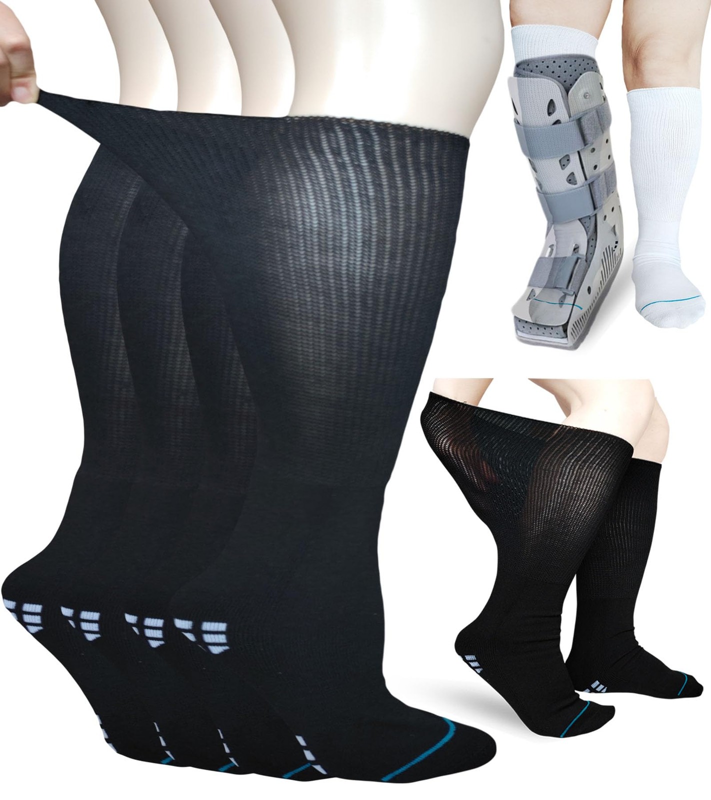 2 Pairs Walking Boot Sock ExtraWide Knee High Foot Brace Fracture Men Women