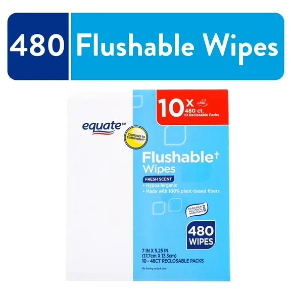 Equate Flushable Wet Wipes, Fresh Scent, 480 Wipes, 10 Pack