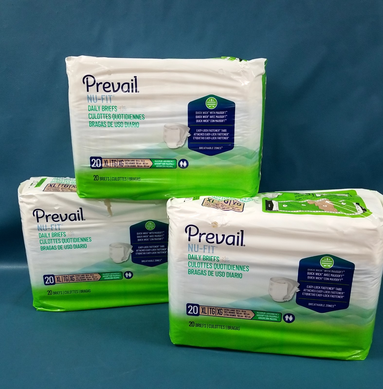 Open Box Of Prevail Nu-Fit Daily Briefs Size XL 3 Packs Of 20 Count