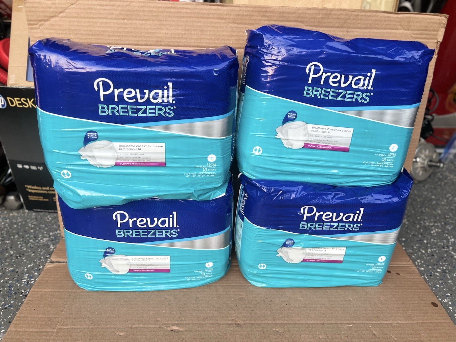 Pack Of 4 Prevail Breezers Incontinence Briefs Size L 45”-58”, Unisex, 72 Count
