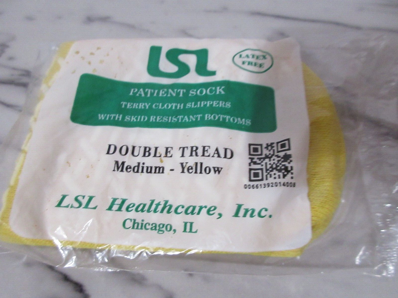 Patient Sock Double Tread Slipper, Medium Yellow Terry Cloth w/ Skid Resistant