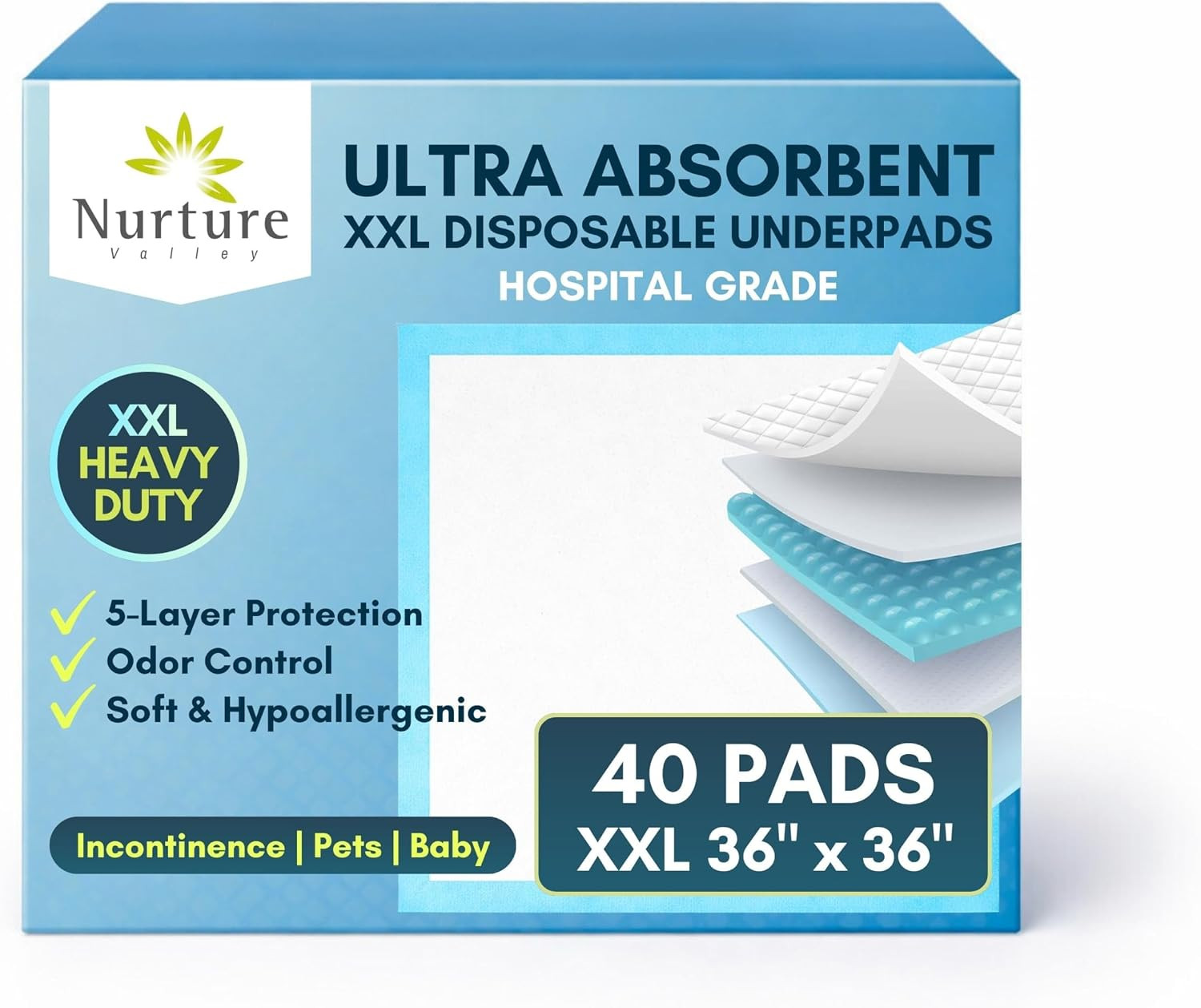 40 XL 36 X 36 Heavy Duty Ultra Absorbent Bed Pads W/ Adhesive by Nurture | Dispo
