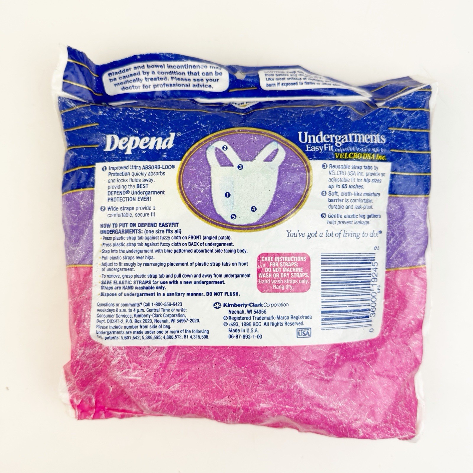 Vintage Depend Undergarments EasyFit Adult Diapers Hook Loop 2 Pack 1996 NOS
