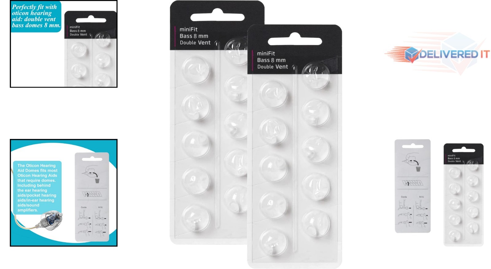 Hearing Aid Domes Double Vent Bass 8mm Replacement for Oticon Sound Amplifiers