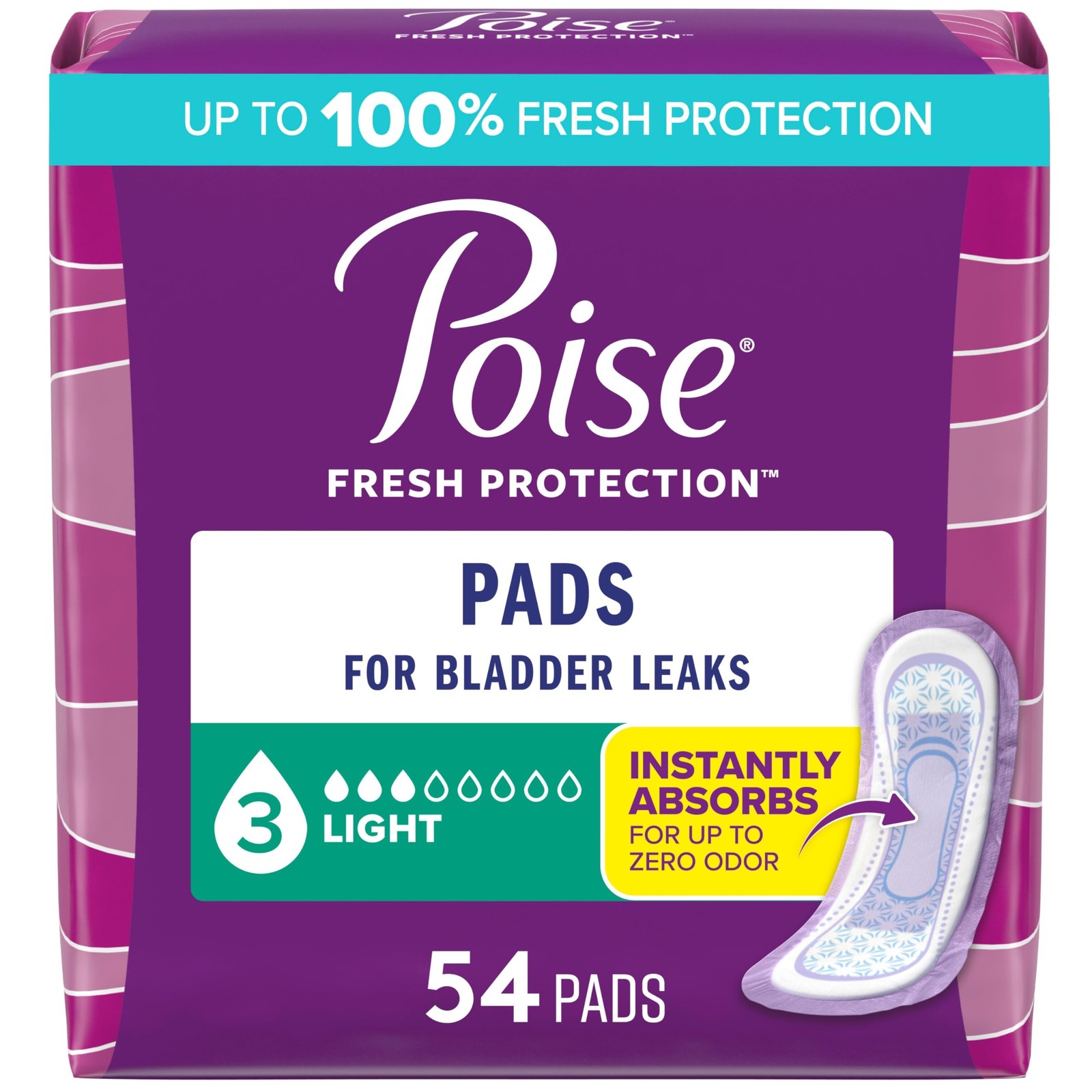 Incontinence & Postpartum Pads for Bladder Leaks 3 Drop Light 54 Count