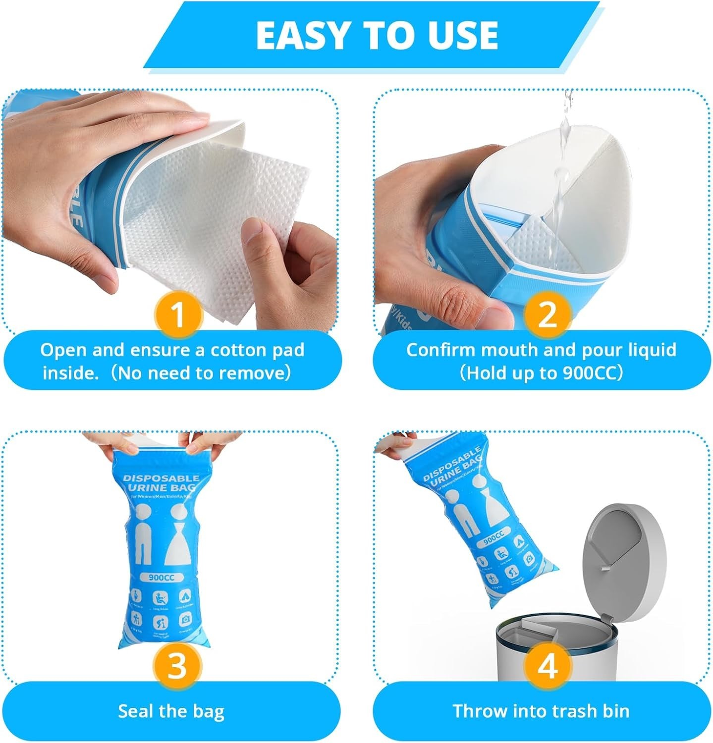 900ML Disposable Pee Bags 12PCS | Travel Urinal for Men Women Kids Camping