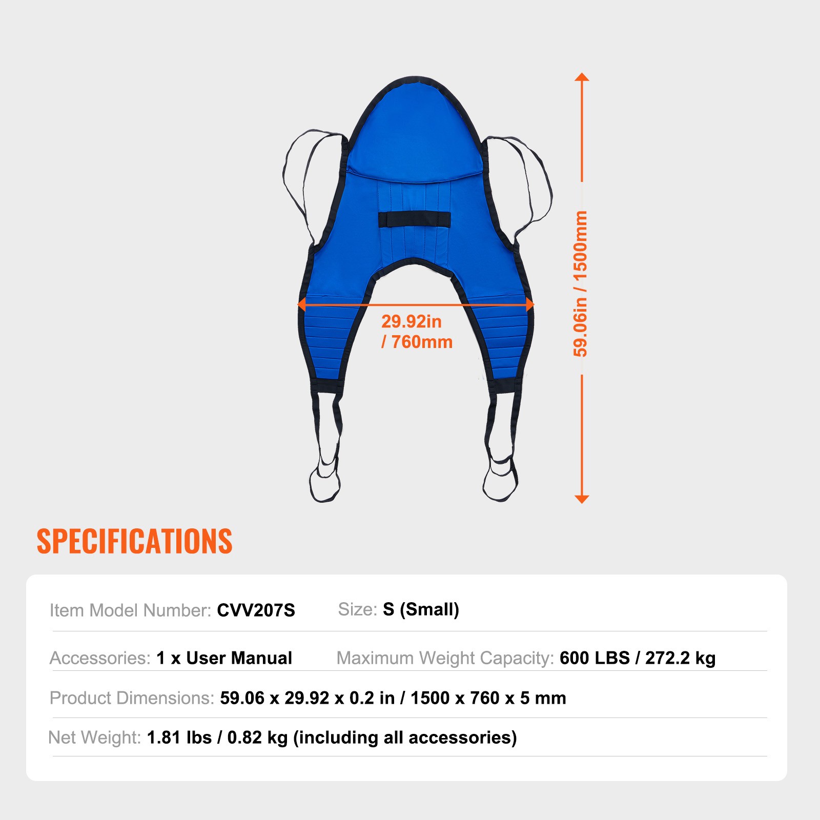 Patient Lift Sling with Head Support Small-Size U Shape Divided Leg Sling