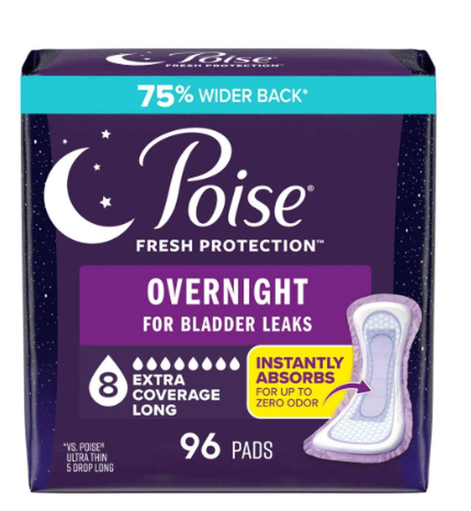 Poise Overnight Incontinence Pads 96 Ct 8 Drop Extra Coverage Fragrance Free