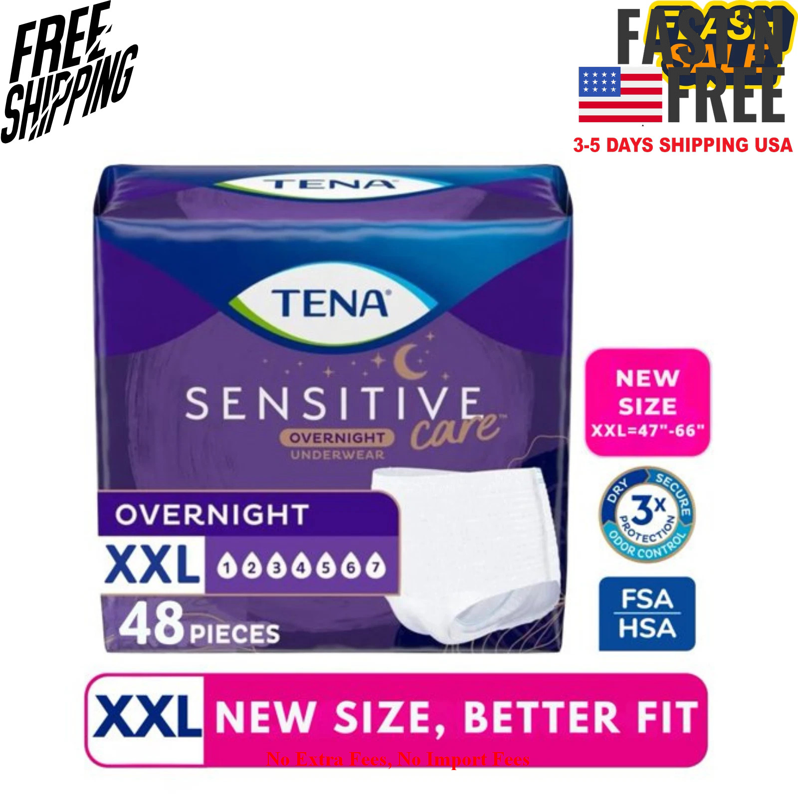 TENA Sensitive Care Overnight Incontinence Underwear for Women, XXL, 48 Count
