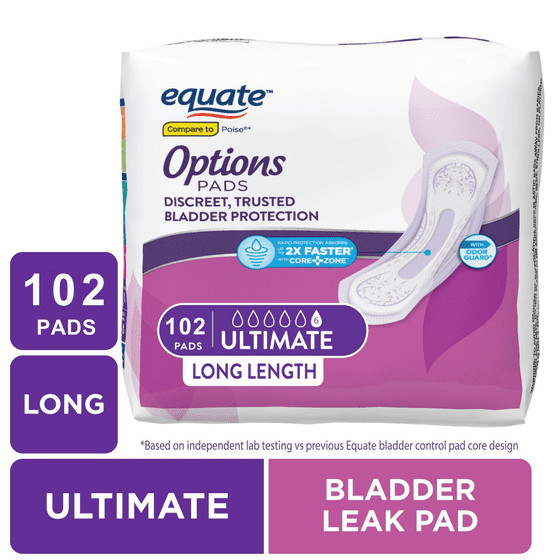Equate Options Women’s Incontinence Pads Ultimate Absorbency 102 Count 2-Pack