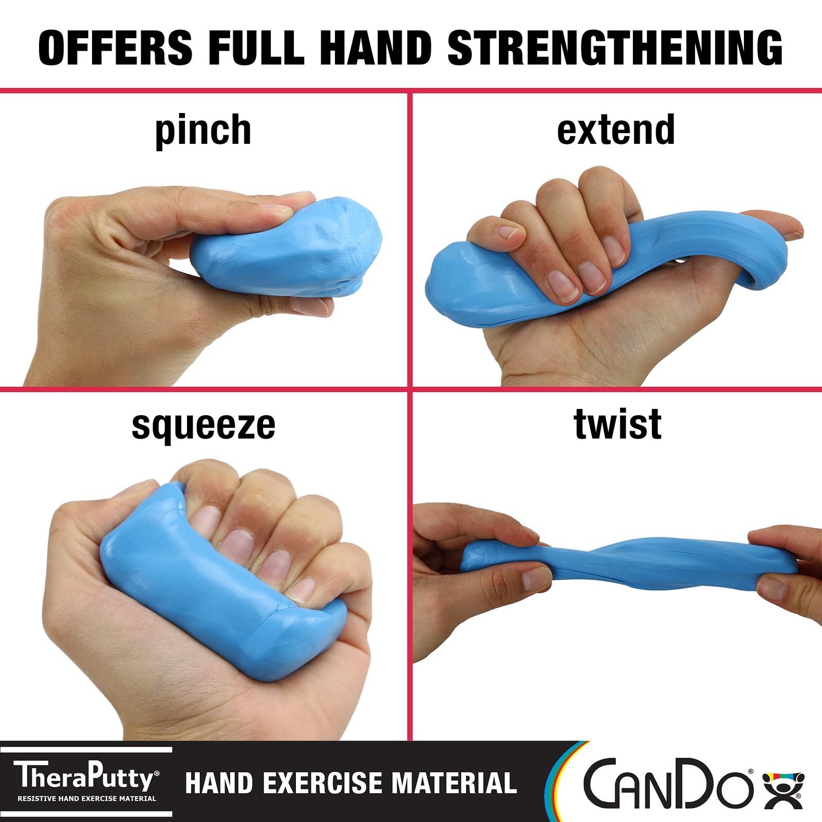 CanDo TheraPutty Standard 4oz Blue Firm Hand Exercise Putty For Rehabilitation,