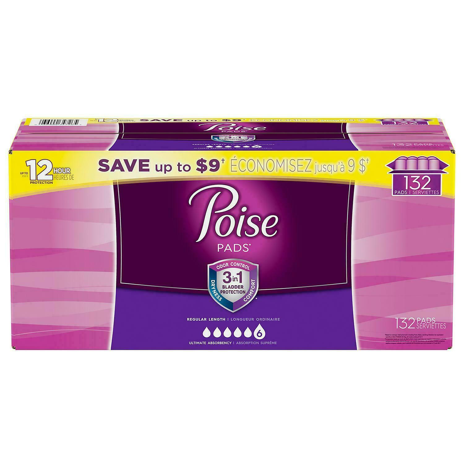 Poise Incontinence Pads, Ultimate Absorbency, Regular (132 ct.) No ship Ca