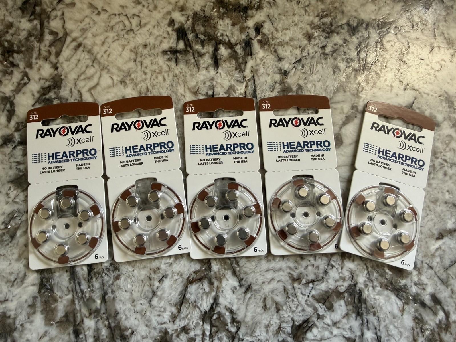 New Rayovac 312 Xcell Hearing Aid Batteries 5 packs of 6 – Expires 11/2026