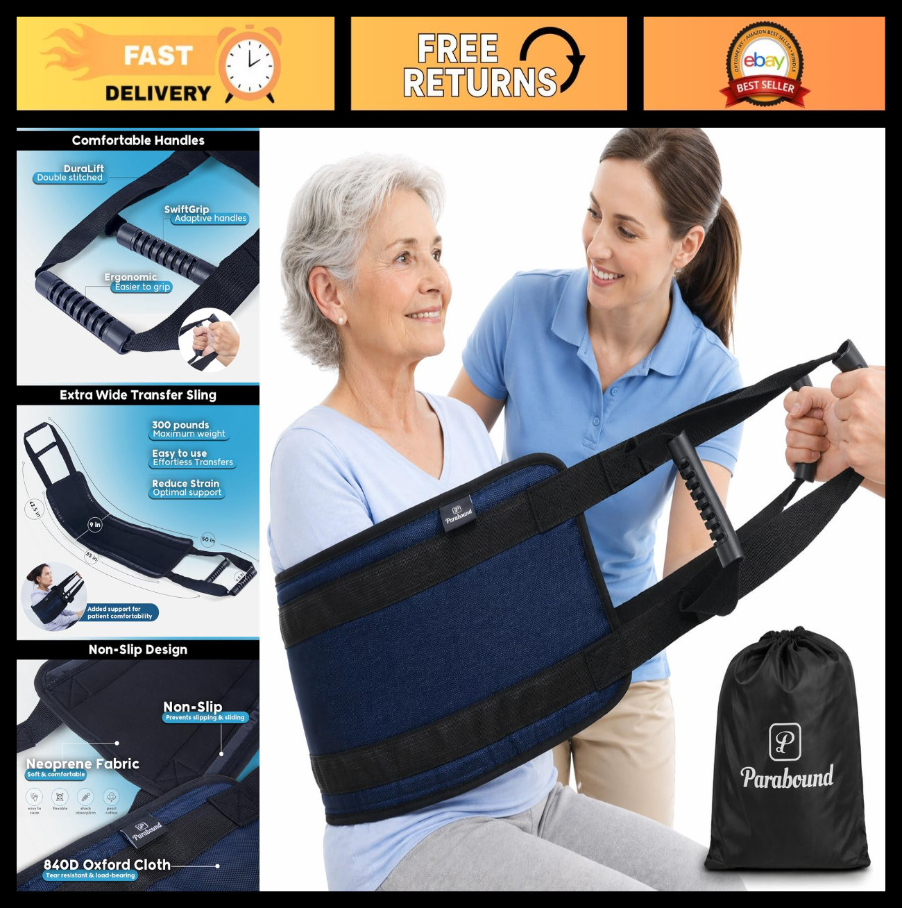 Elderly Transfer Sling & Gait Belt – Lift Assist Mobility Aid for Seniors