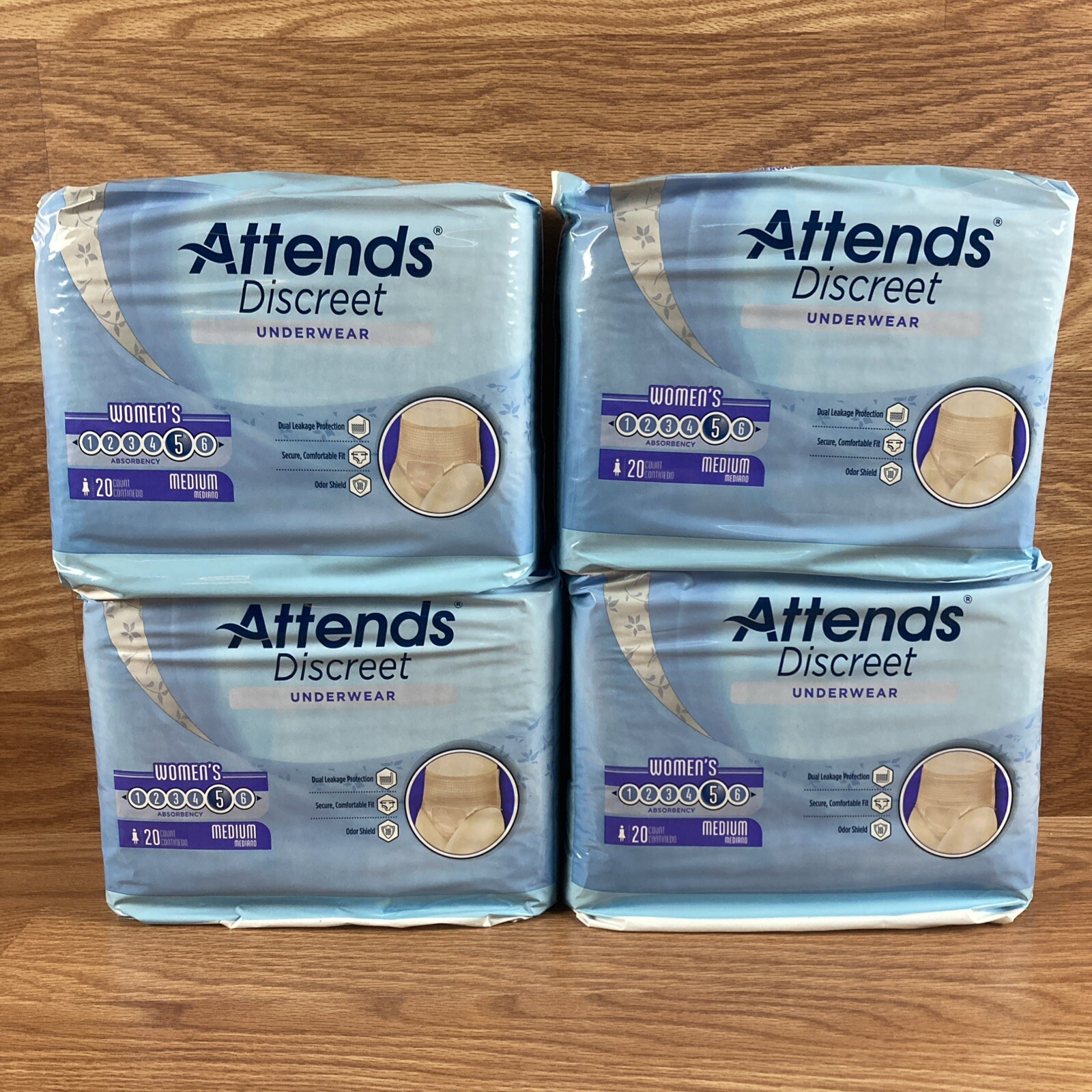 80 ct Attends Discreet Womens Underwear Level 5 Size Medium 4 Packs of 20