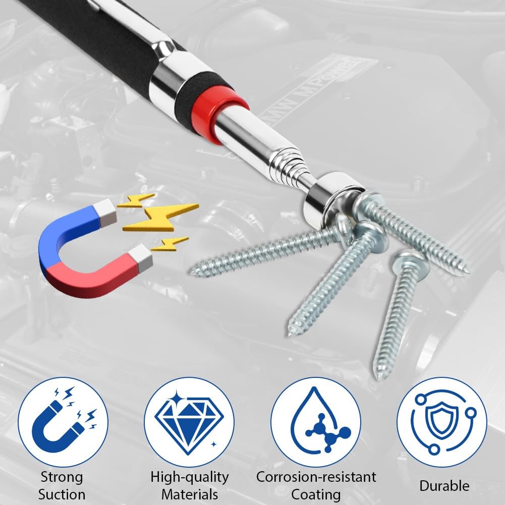 6pc Magnetic Pickup Tool Set Extendable Retractable Wand Nuts Screws Metal 75