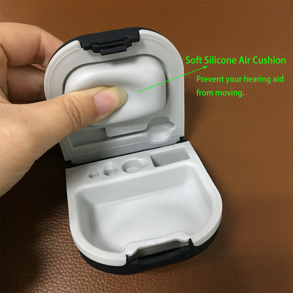 Hearing Aid Case with Cleaning Brush Battery Storage Slot Hard Small for BTE ITE