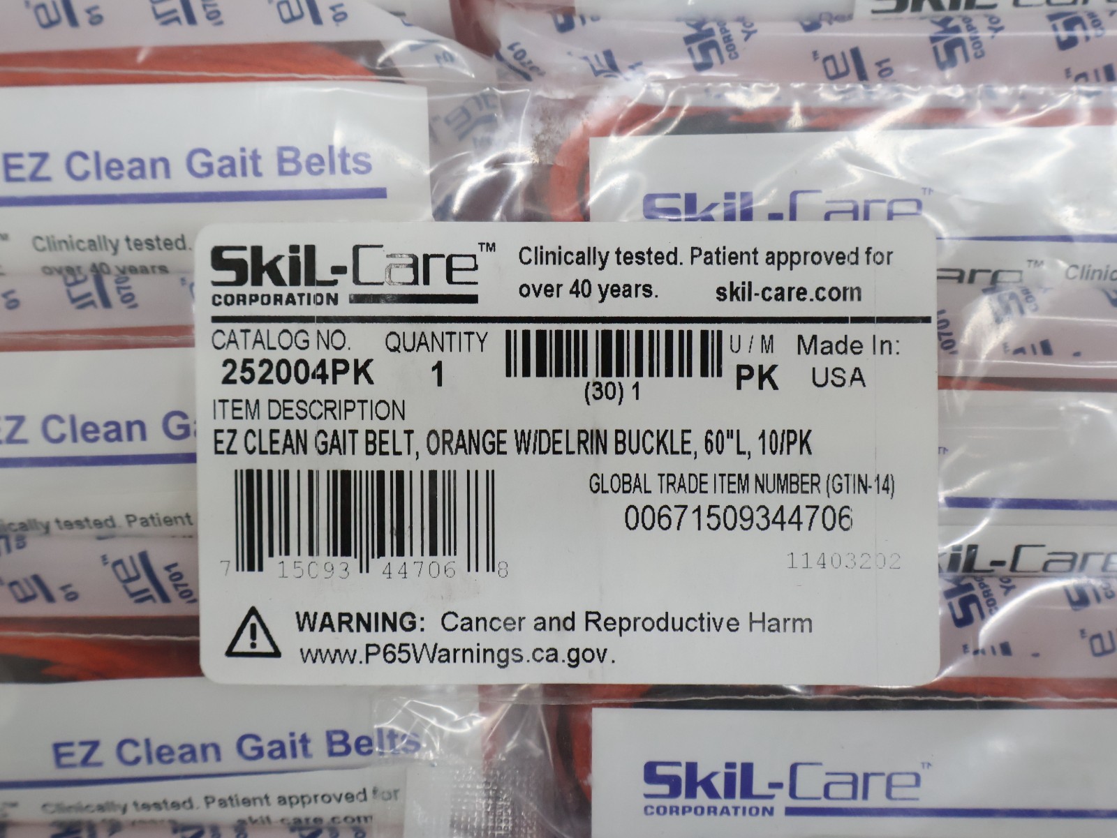 NEW Skil-Care EZ Clean Gait Belt Orange Delrin Buckle, 60″L, 10-Pack