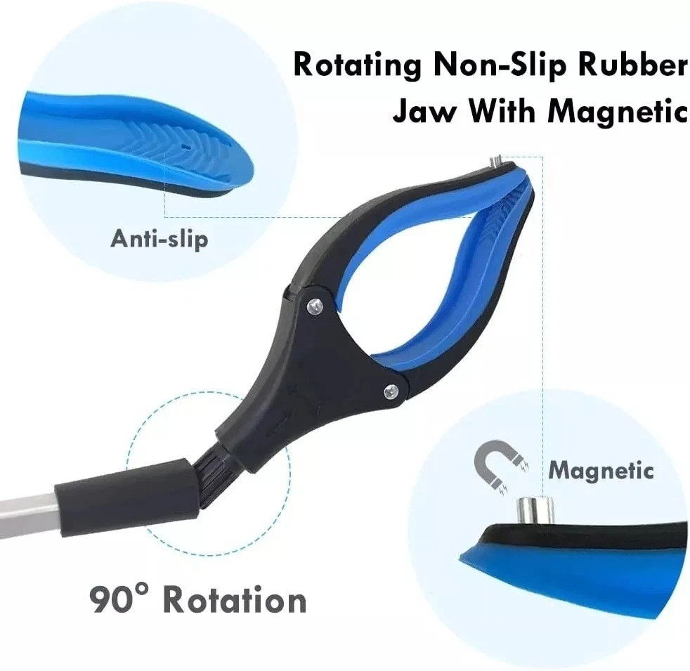 32″ Trash Reacher Grabber Industrial Pick Up Stick Heavy Duty Grabber Tool Blue