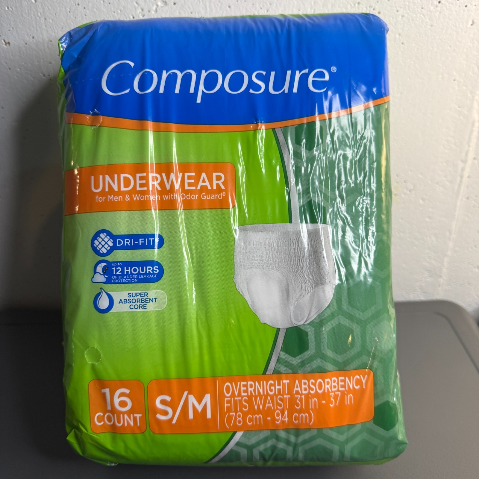 Composure Incontinence Underwear 16 Count Size Small Medium Fits Waist 31-37 in