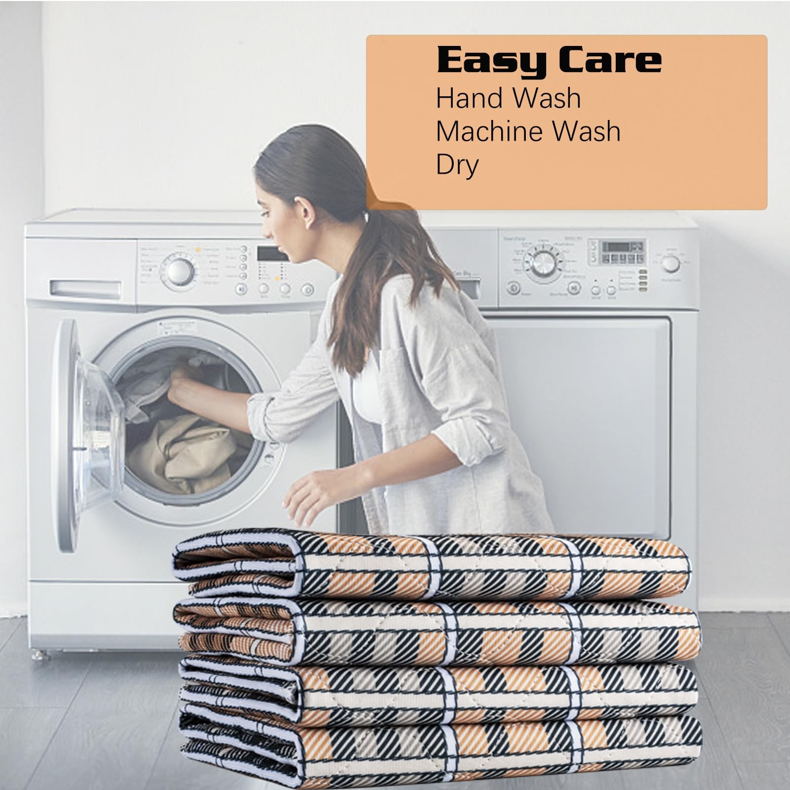 4 PCS Chair Pad Incontinence Washable Absorbent Plaid Waterproof 21×22 Inch