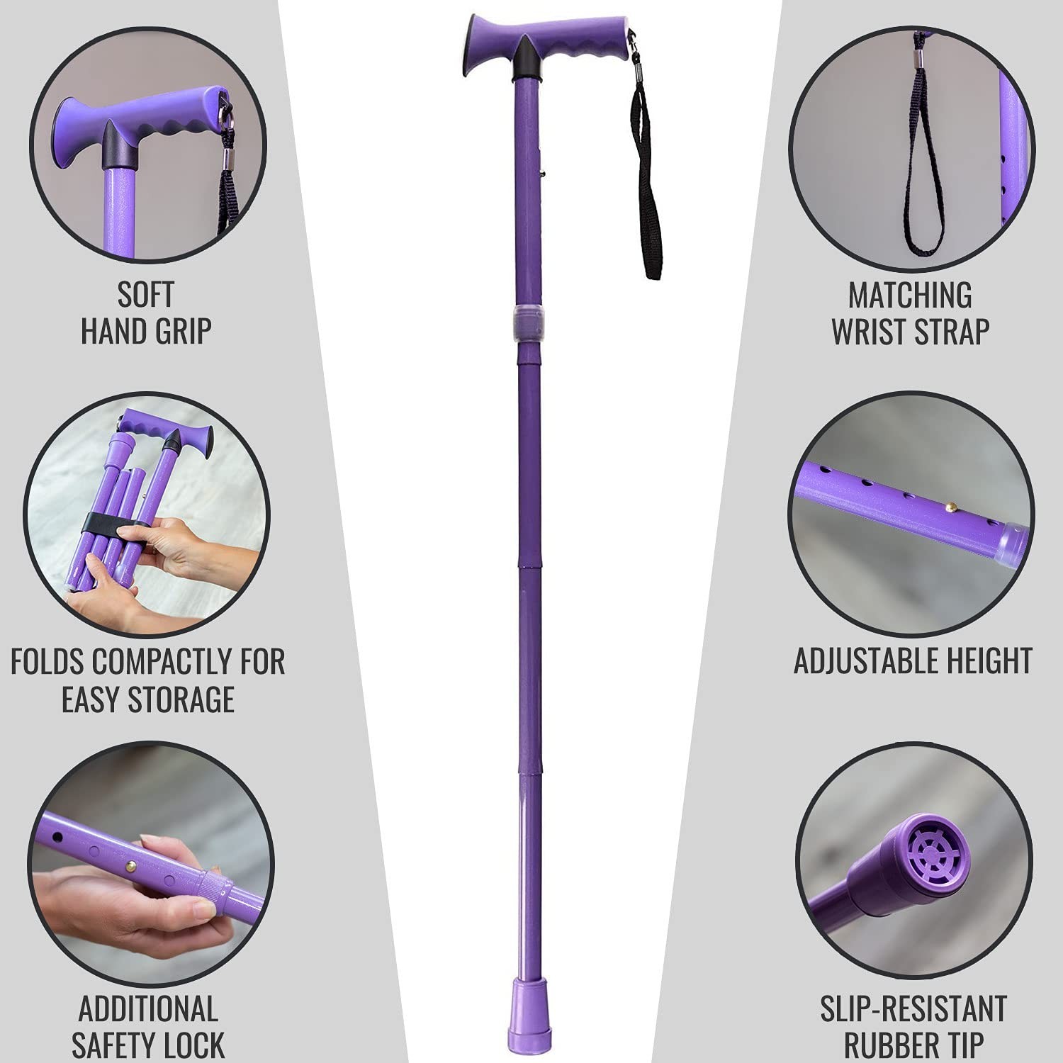 HealthSmart Folding Walking Stick, Soft Comfort Grip Collapsible Walking Stic…