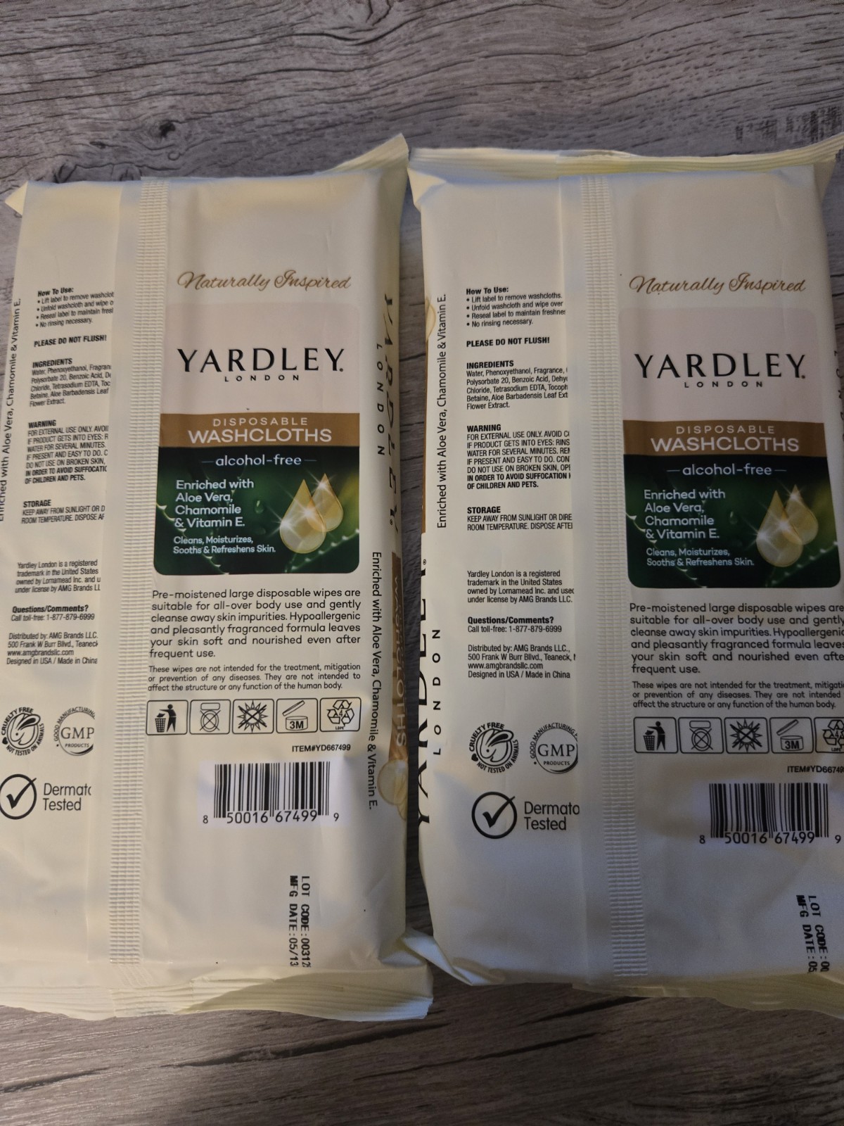 2-pack YARDLEY LONDON Disposable Washcloths 18ct each NEW (36 Cloths Total)