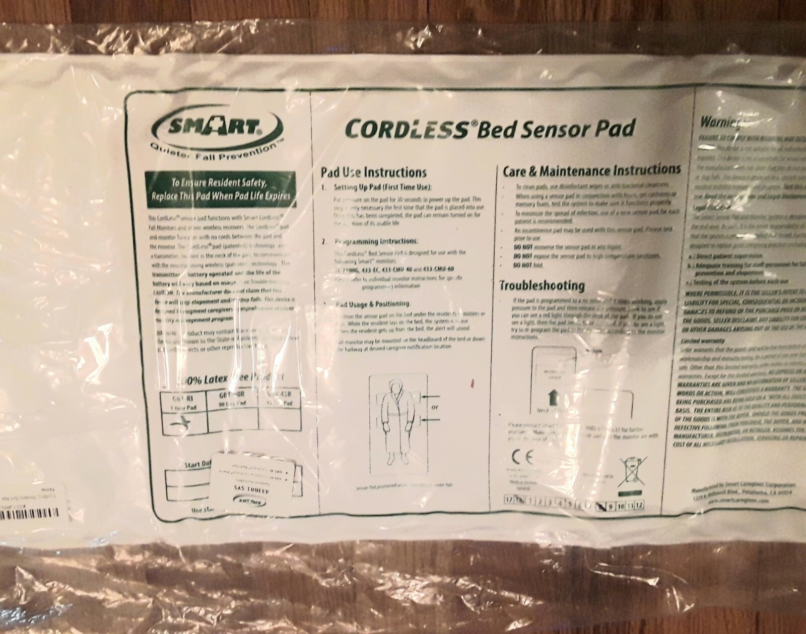 CORDLESS SMART CAREGIVER BED SENSOR PAD, CAREGIVER ALERT MONITOR