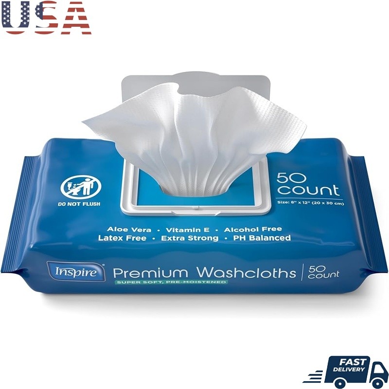Aloe Vera Disposable Washcloths Adults Hypoallergenic Bath Wipes 50 Count New