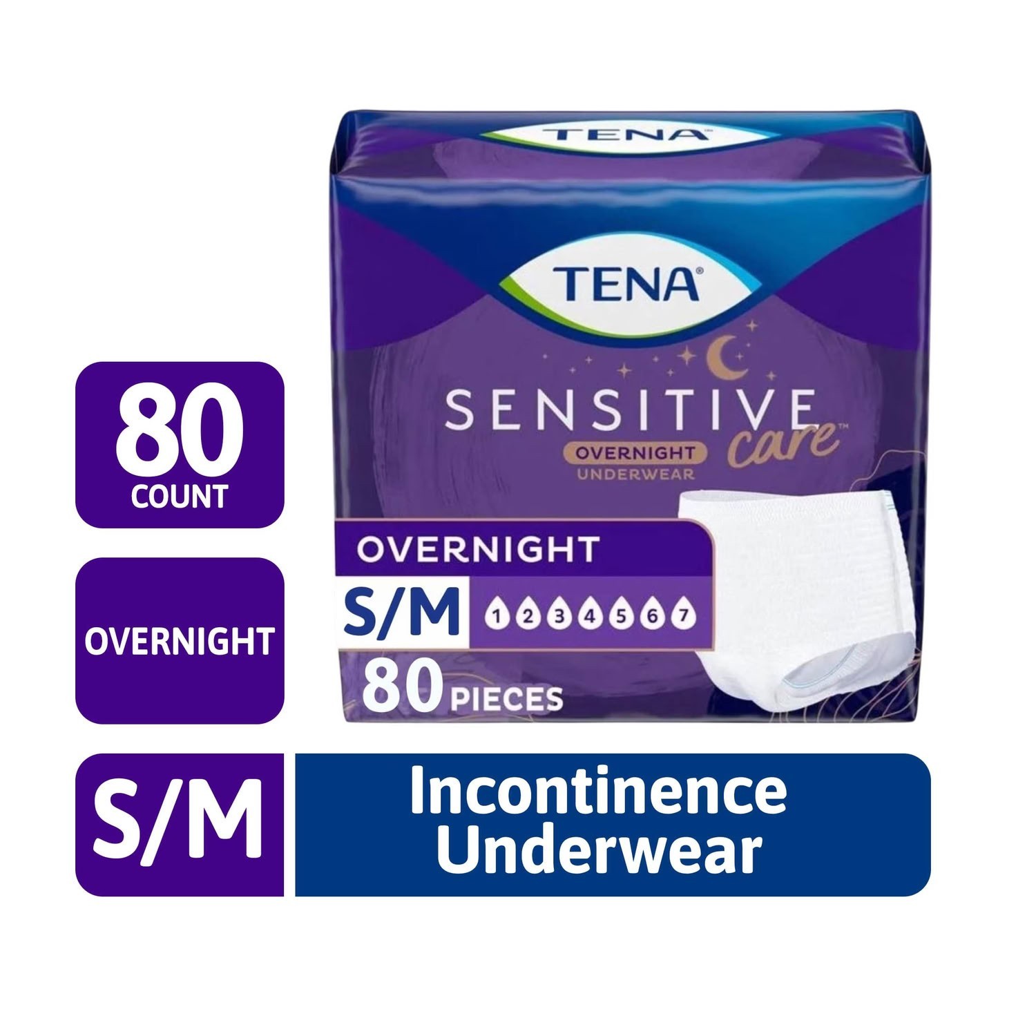 TENA Sensitive Care Overnight Underwear for Women Small Medium 80 Count New