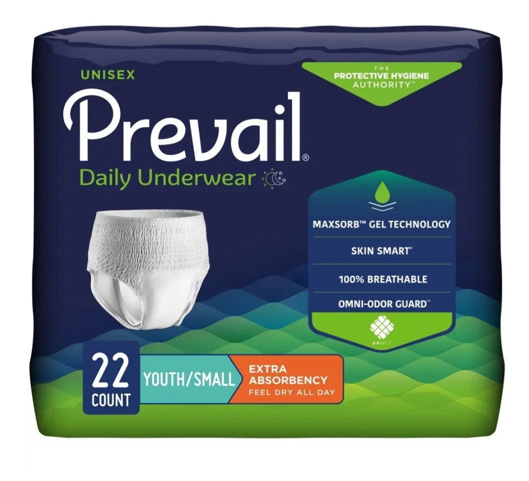 Prevail Daily Underwear-Youth Small 20″-34″ Extra Absorbent 88 Count 4 Packs- 22