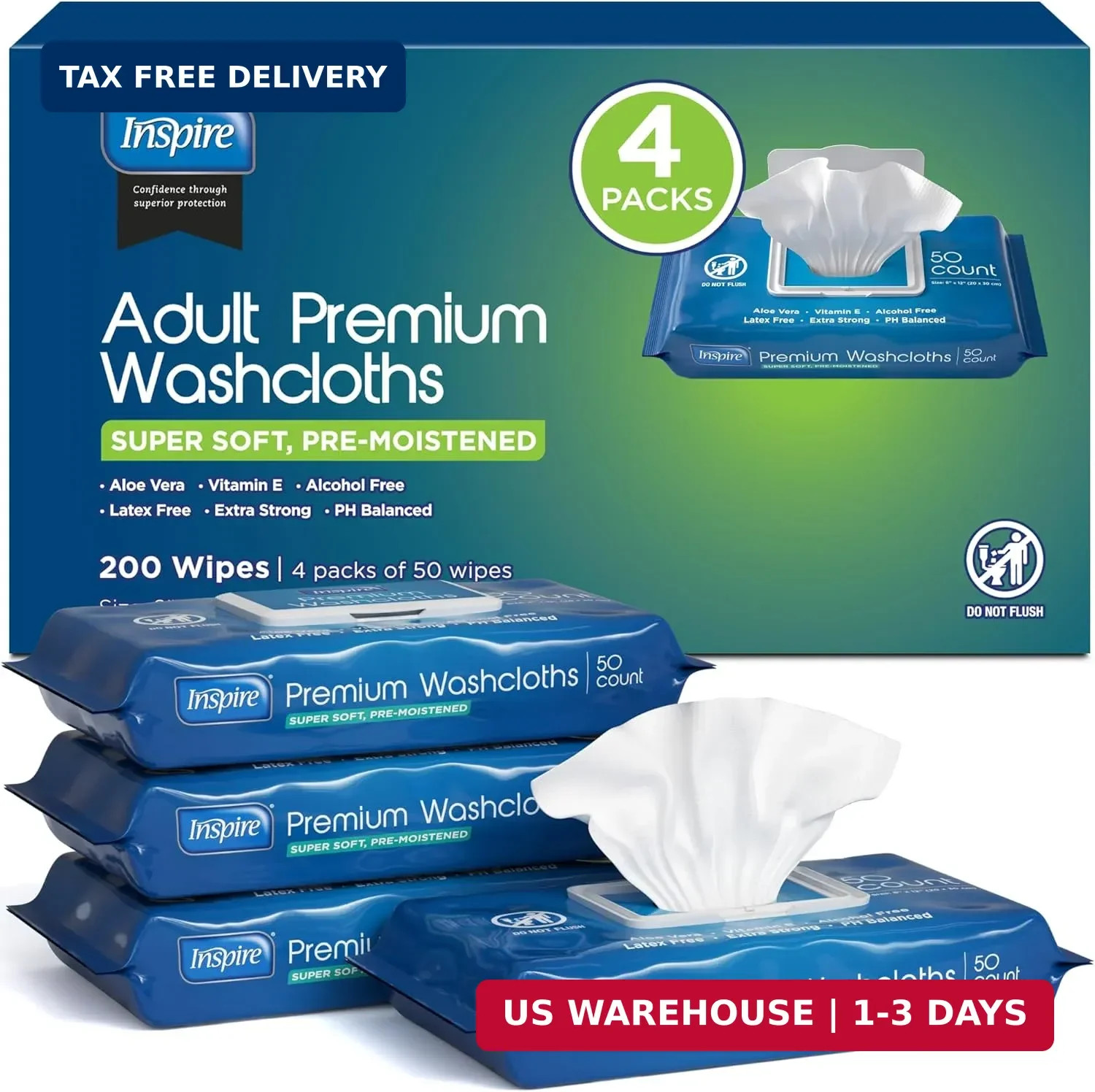 Inspire Adult Wet Wipes, Wash Cloths | Adult Wipes for Incontinence & Cleansing