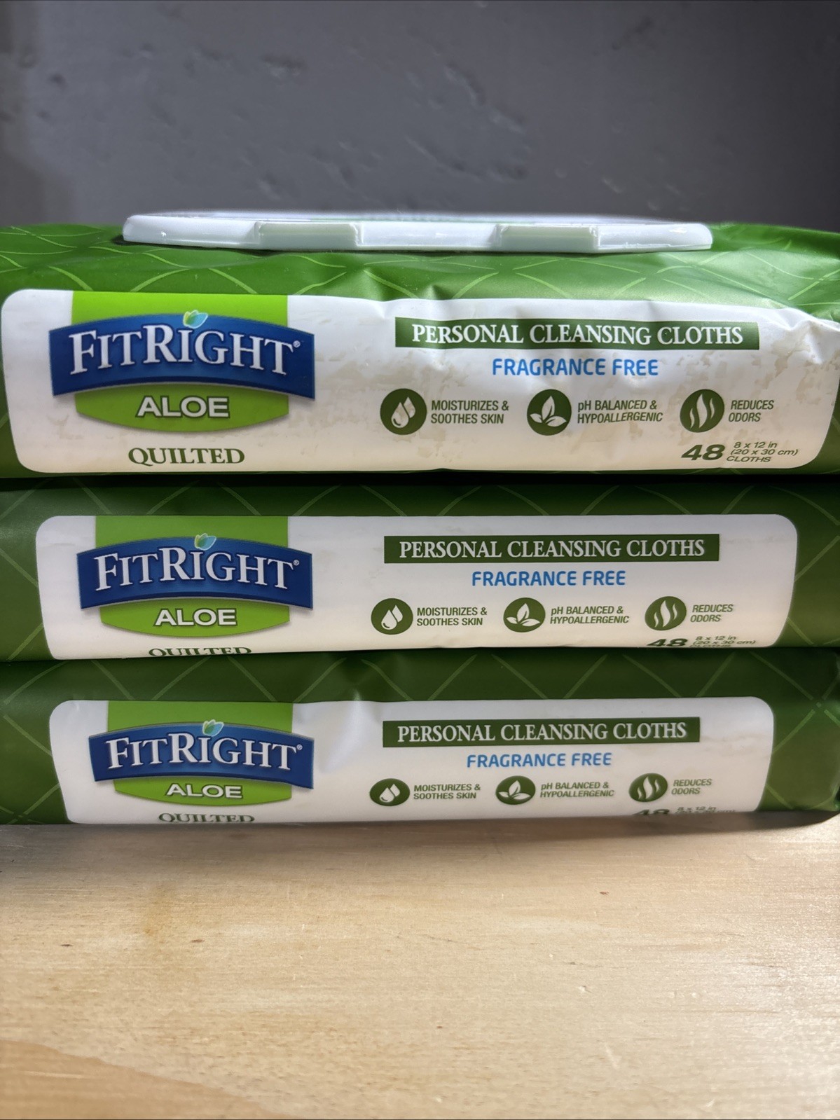 3 Pack FitRigth Aloe Quilted Cleansing Cloth Adult Wipe 4x48pcs
