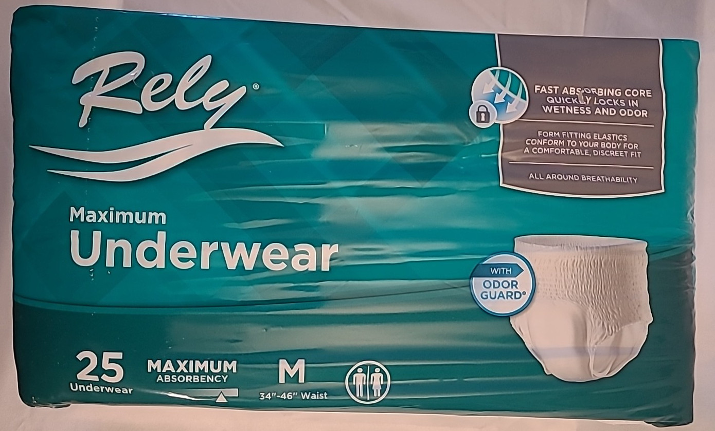 Rely 25 count Pack Maximum Adult Underwear Absorbency Medium Diapers