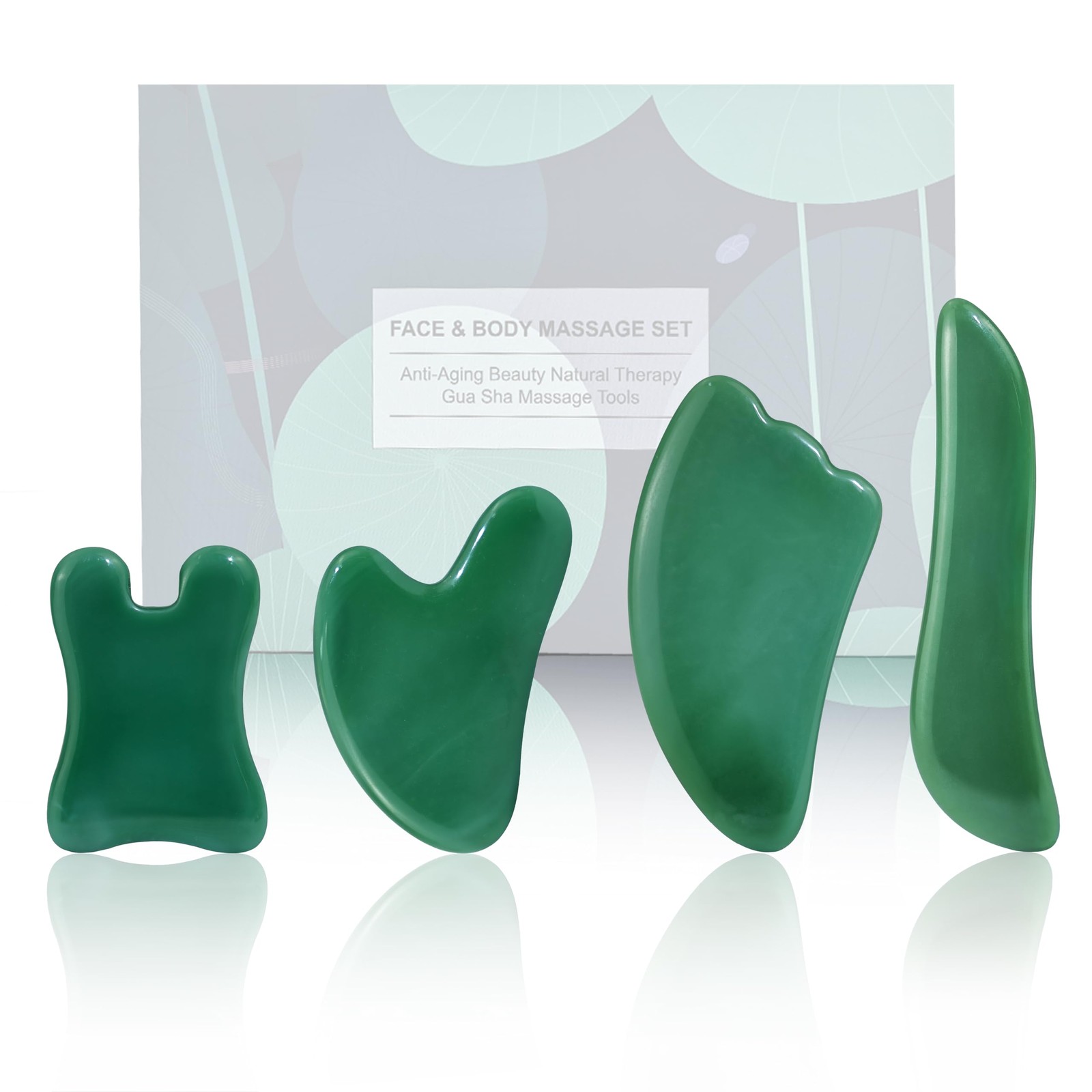 Rena Chris Guasha Massage Tool, 4 Pcs Gua Sha 4 Count (Pack of 1), Green