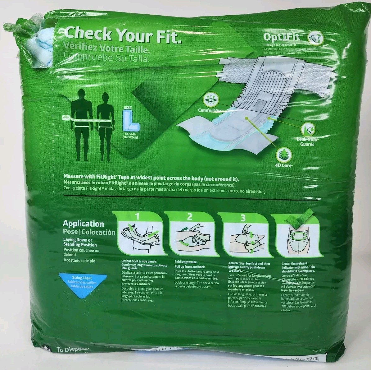 2 FitRight Ultra Adult Diapers Incontinence Briefs W/Leak Stop Guard Size Large
