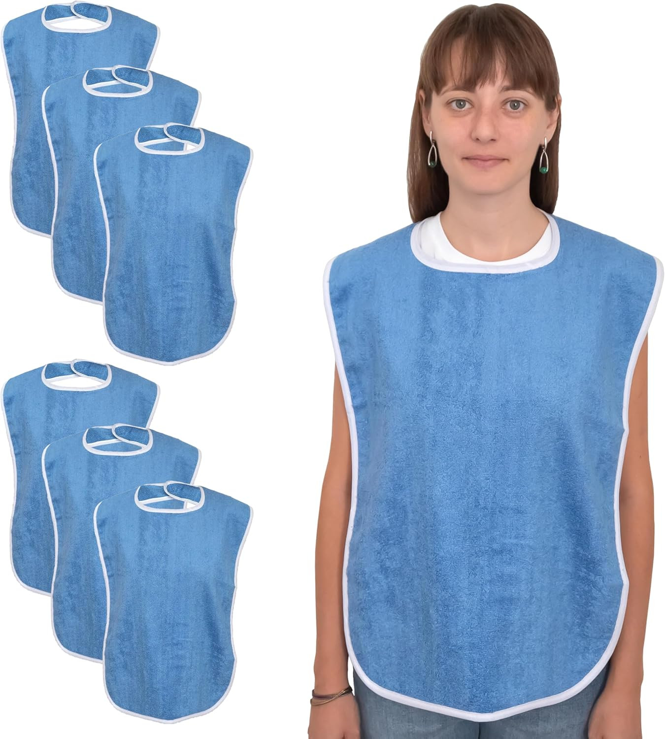6 Pack Premium Adult Bibs for Women & Men, Eating Cloth for Elderly Seniors a…
