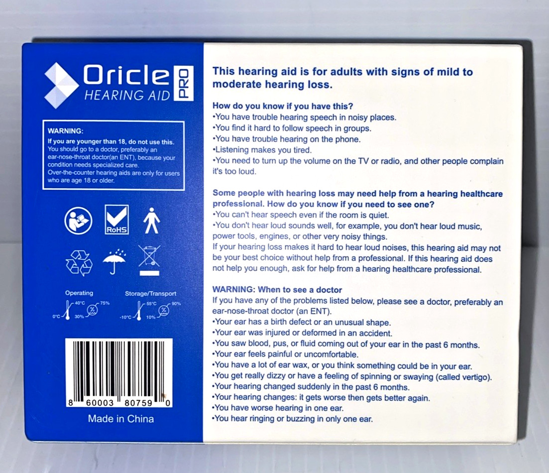 Oricle Pro Hearing Aid 16 Channel Noise Filtering JH-A17BT