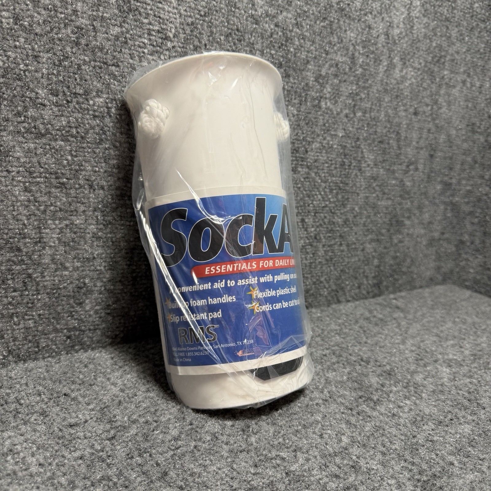 Sock Aid Deluxe Flexible Shell Slip Resistant Pad White w/ Build Up Foam Handles