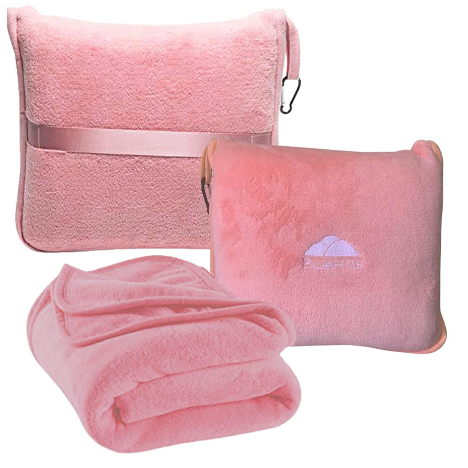 BlueHills Premium Soft Travel Blanket Pillow Airplane Travel, Pink-1pk-t020